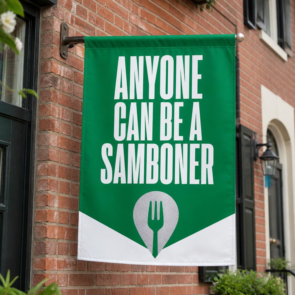 Anyone can be a Samboner community flag in kelly green and white